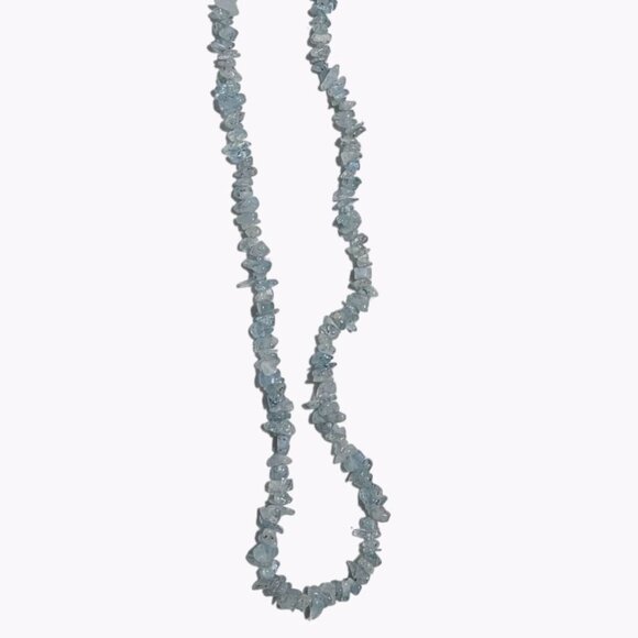 Boho Aquamarine Chip Nugget Beaded Statement Necklace Beach Core Fashion Jewelry - Picture 1 of 5